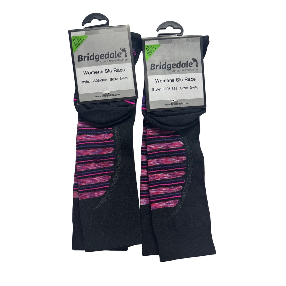 Bridgedale Womens Ski Race Socks Black Pink Purple Small 2 Pairs shoe size 4.5-6